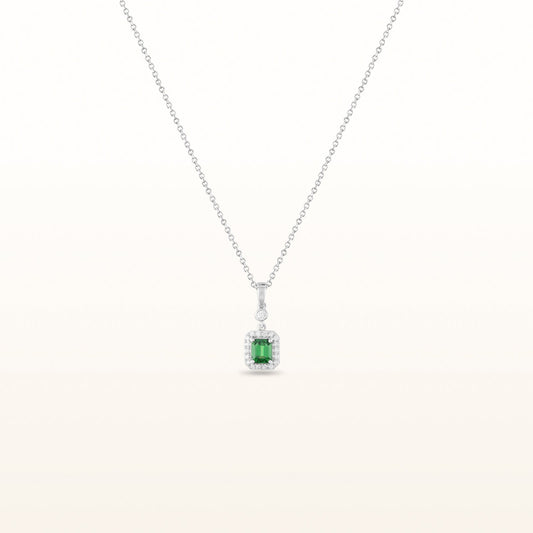 Emerald Cut Tsavorite Garnet and Diamond Pendant in 14kt White Gold