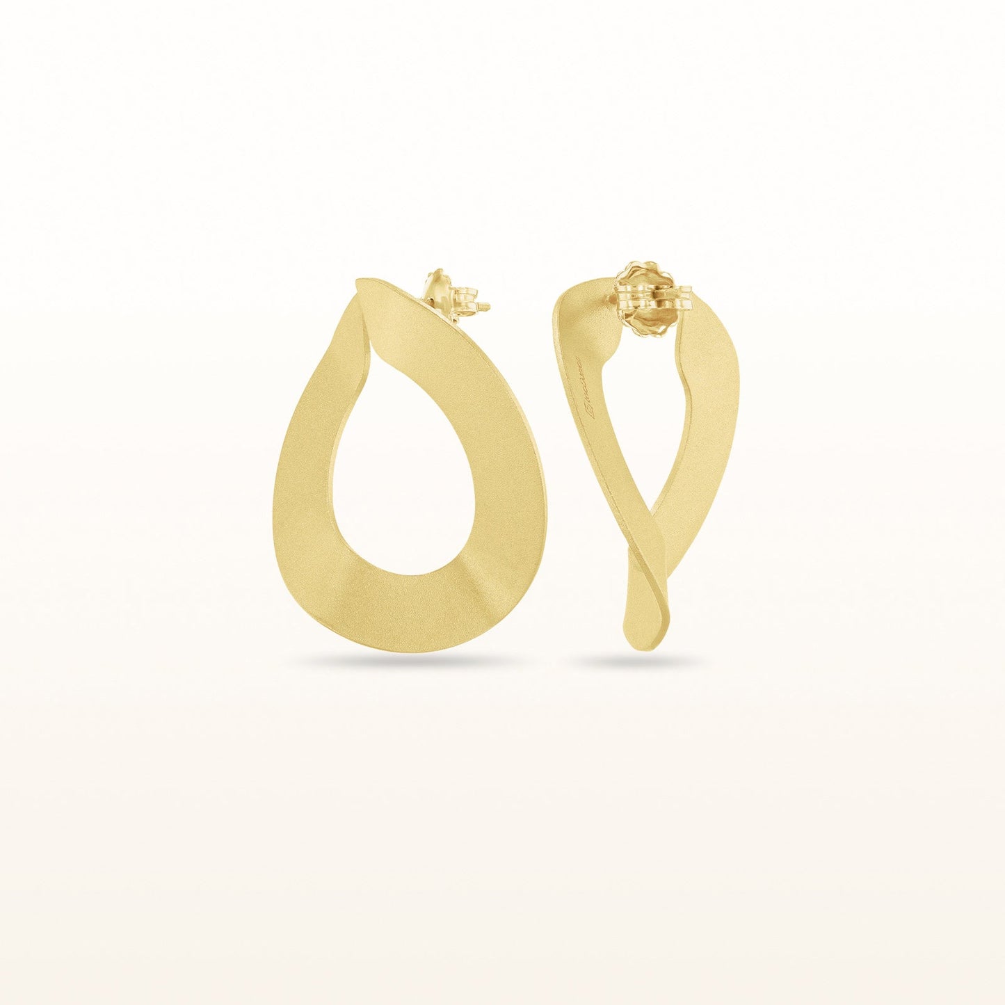 Brushed Yellow Gold Plated 925 Sterling Silver Artistic Hoop Earrings