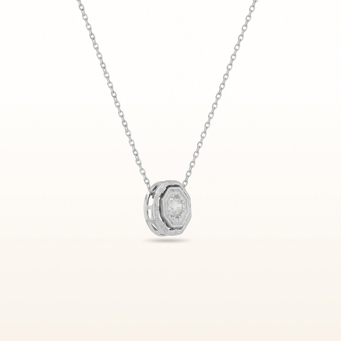 Filigree Diamond Octagonal Pendant in 14kt White Gold