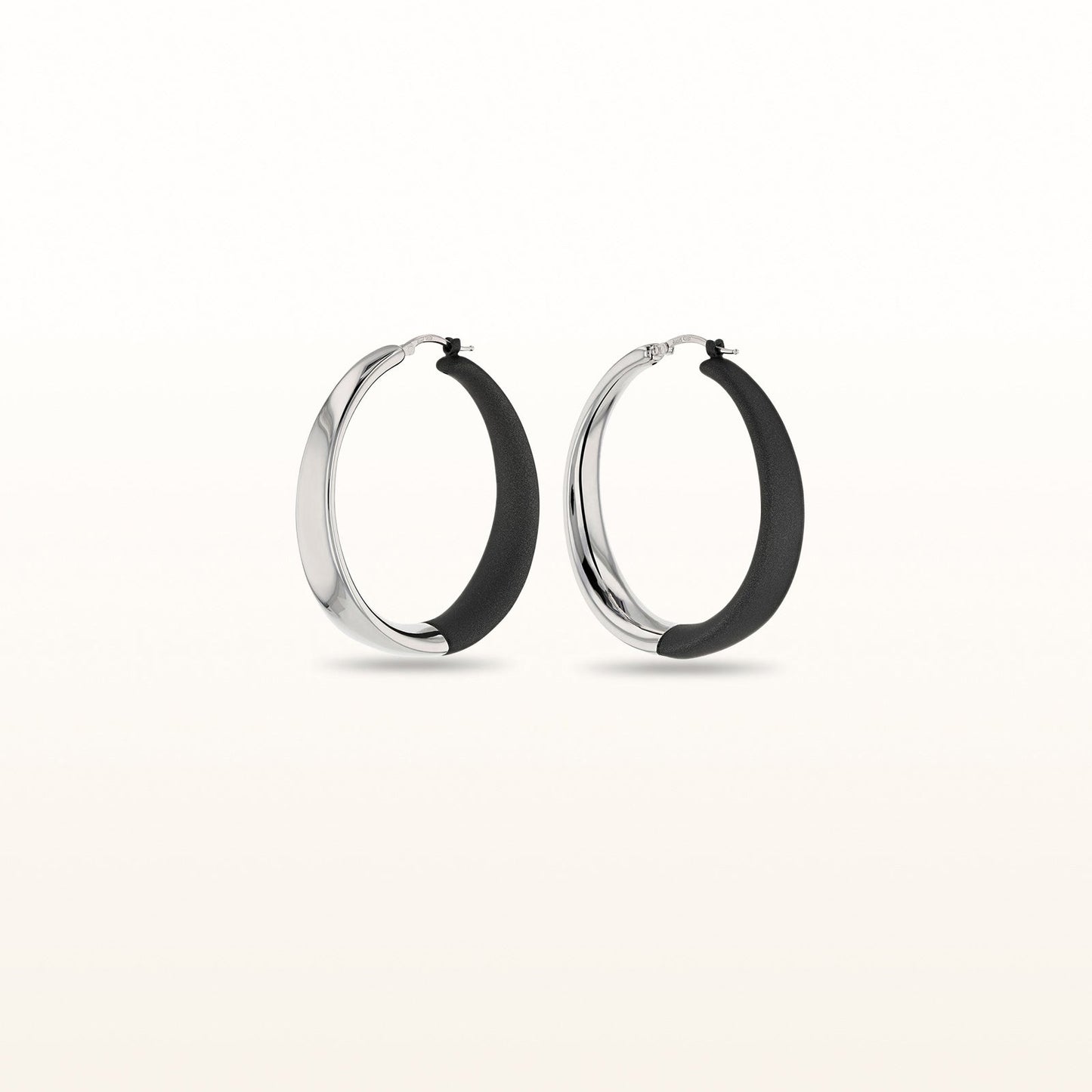 925 Sterling Silver and Rubber Large Tapered Hoop Earrings