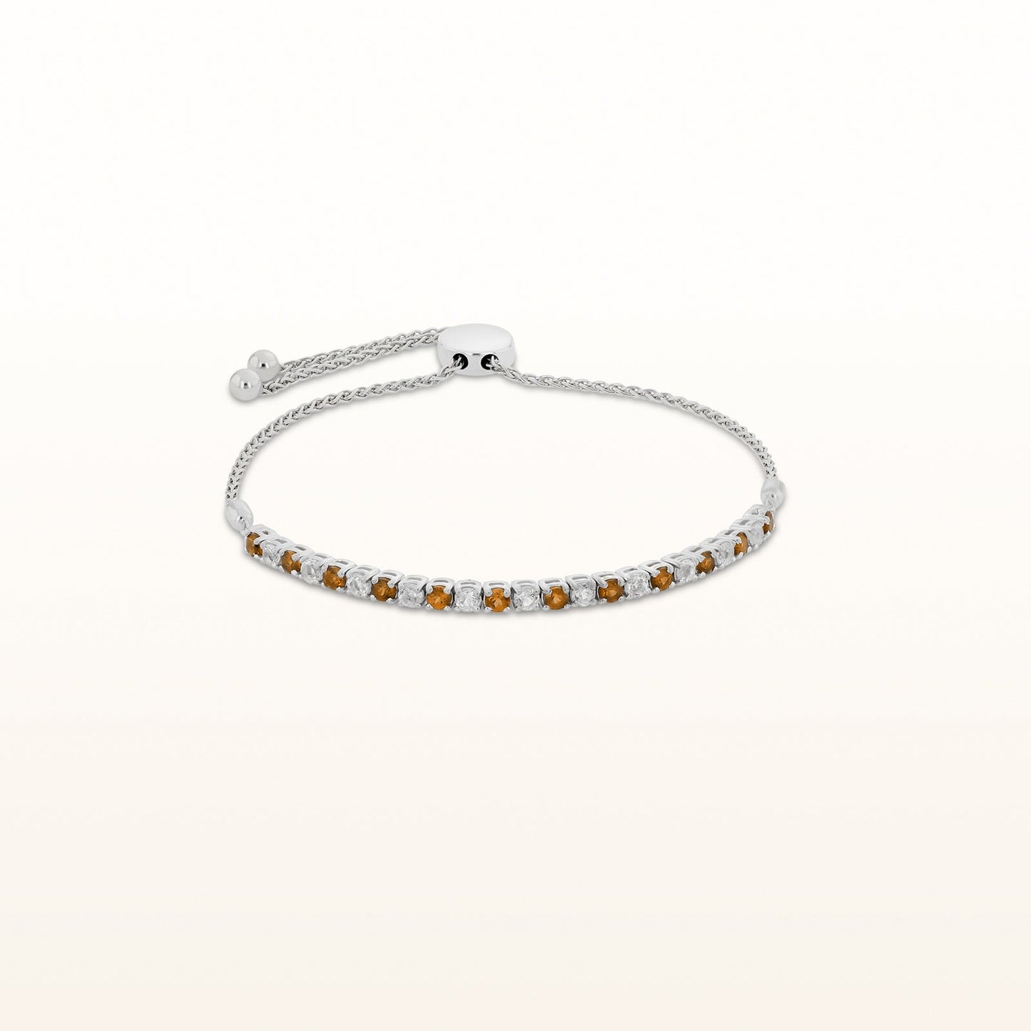 Alternating Gemstone and White Topaz Bolo Bracelet in 925 Sterling Silver