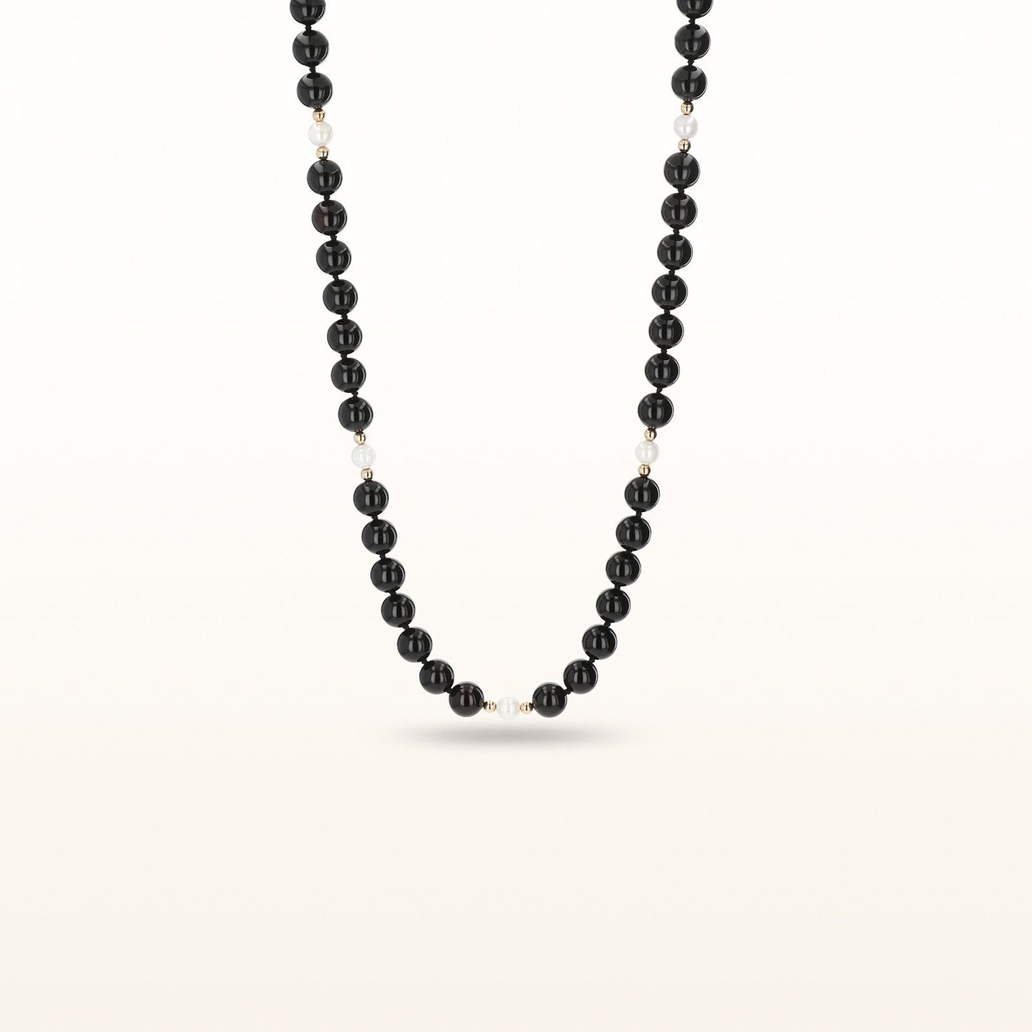 Black Onyx Bead and Pearl Necklace in 14kt Yellow Gold