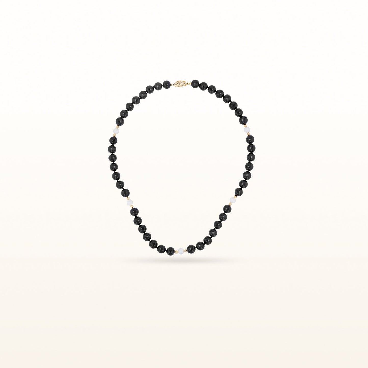 Black Onyx Bead and Pearl Necklace in 14kt Yellow Gold