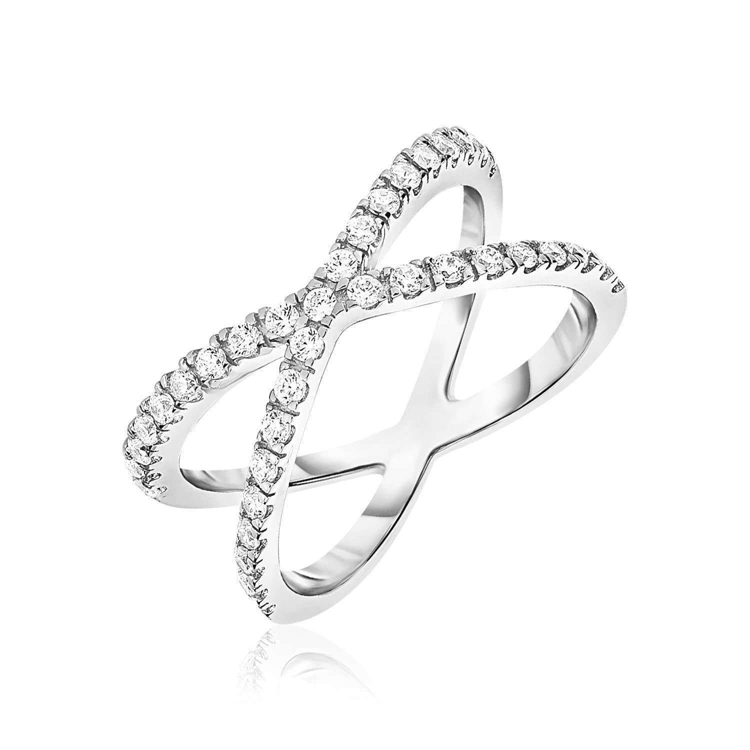 Sterling Silver X Motif Ring with Cubic Zirconias