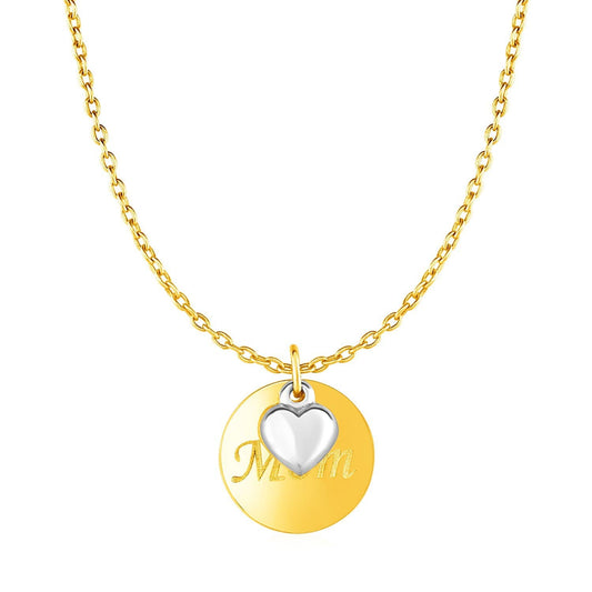 Necklace with Mom Pendant and Heart in 10k Two Tone Gold