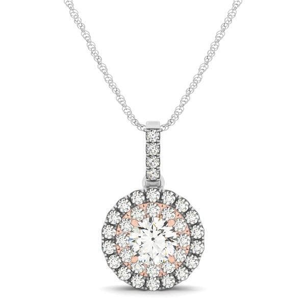 Round Shape Halo Diamond Pendant in 14K White and Rose Gold (1/2 ct. tw.)