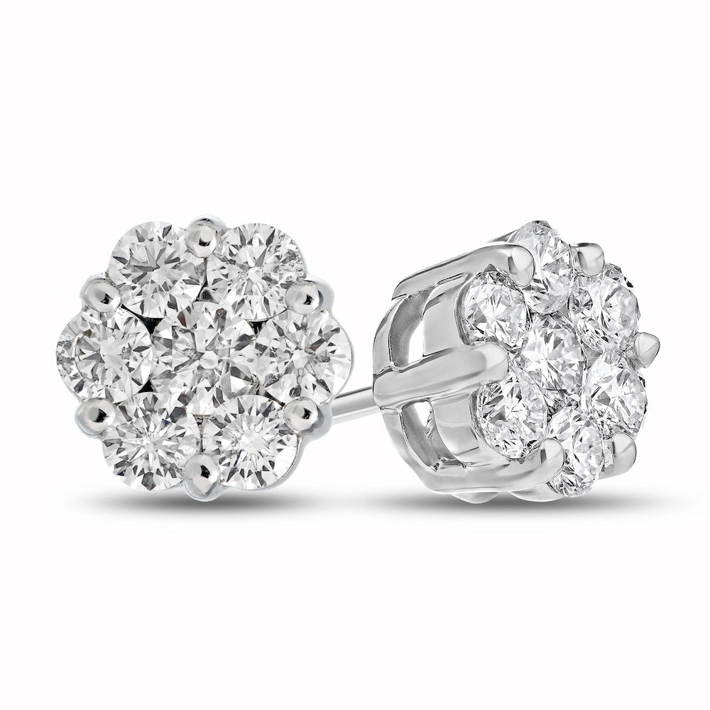 Round Cluster Diamond Earrings Studs 0.75ct 14K Yellow Gold