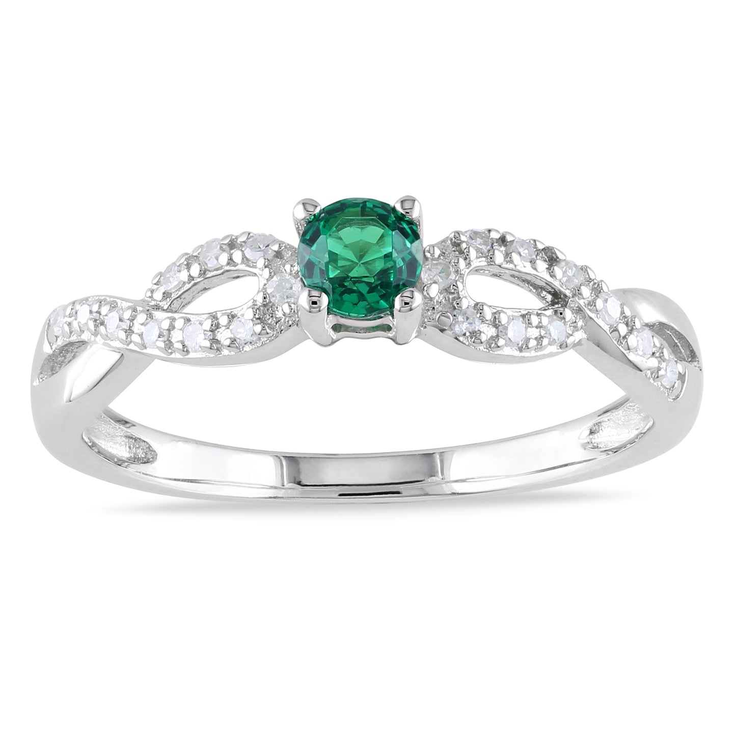 Created Emerald & Diamond Infinity Ring in Sterling Silver