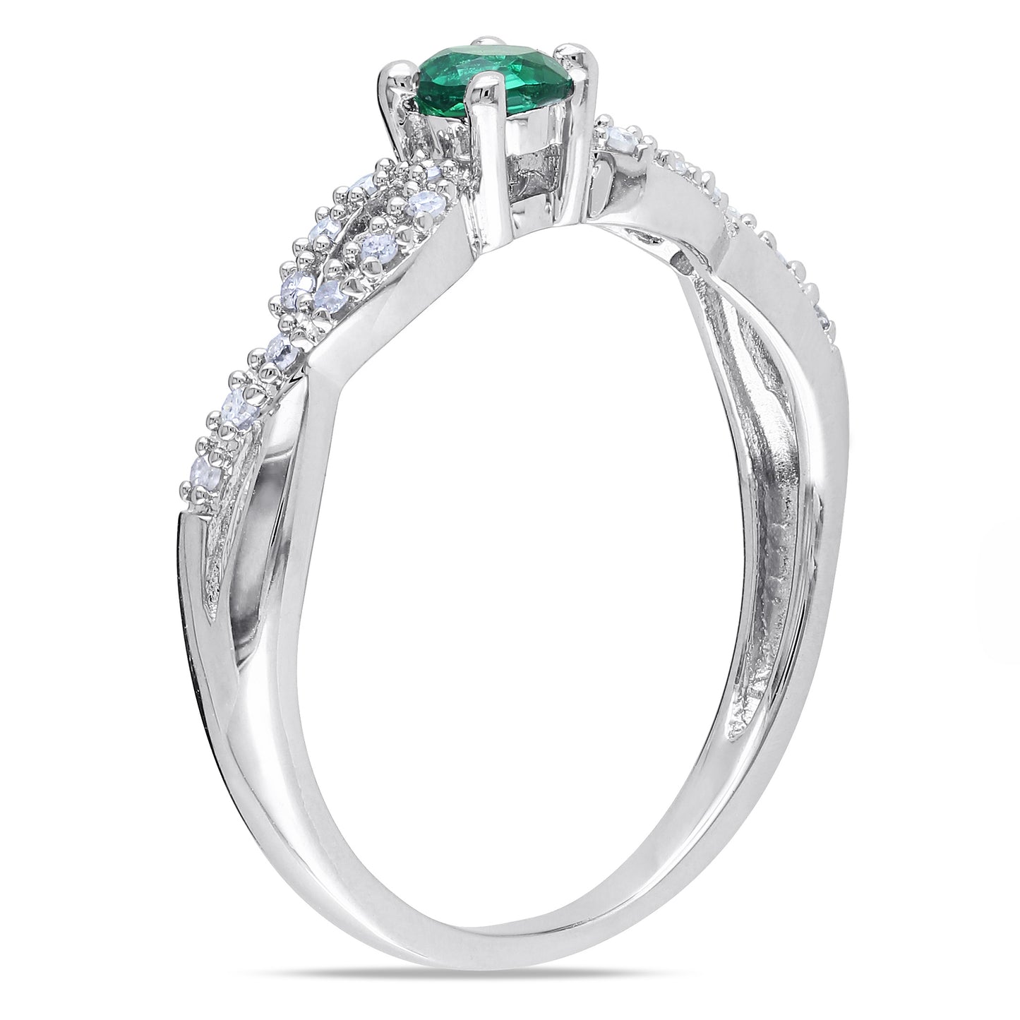 Created Emerald & Diamond Infinity Ring in Sterling Silver