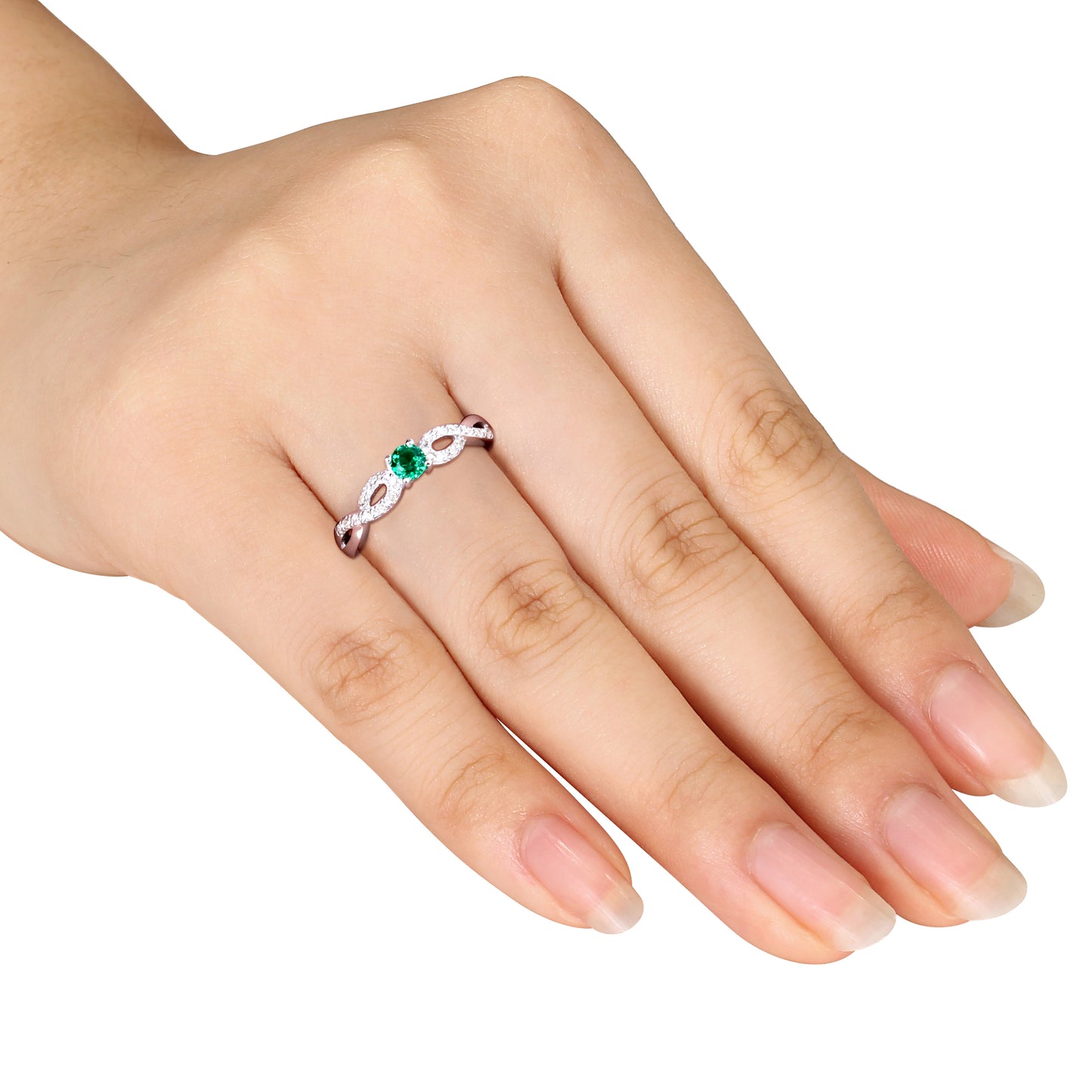 Created Emerald & Diamond Infinity Ring in Sterling Silver