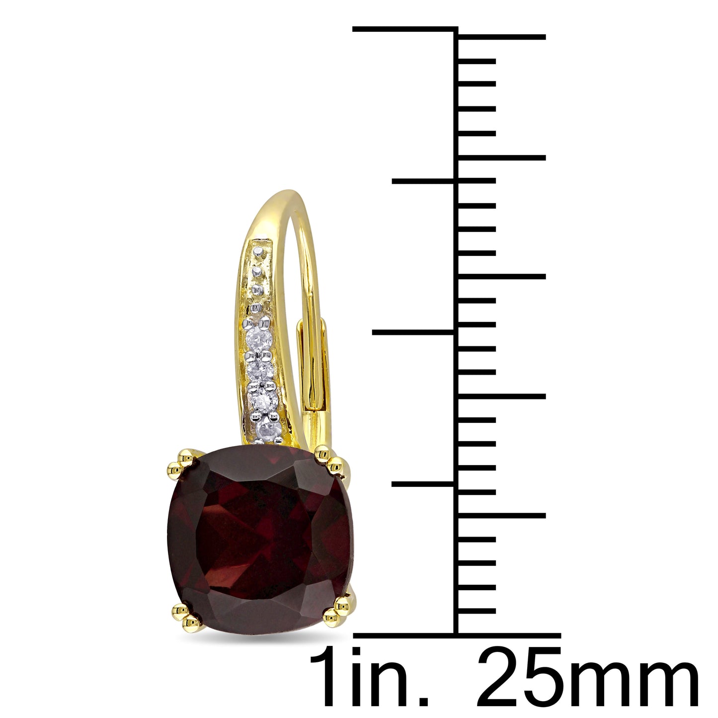 Cushion Cut Garnet & Diamond Earrings in 10k Yellow Gold