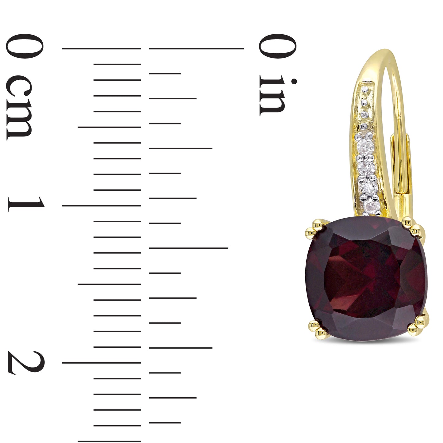 Cushion Cut Garnet & Diamond Earrings in 10k Yellow Gold