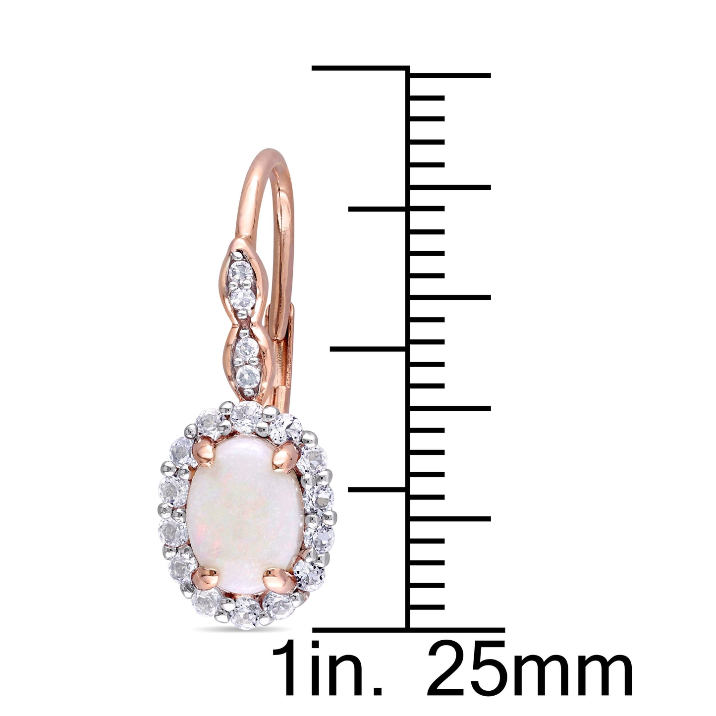 Opal White Topaz & Diamond Leverback Earrings 14k Rose Gold