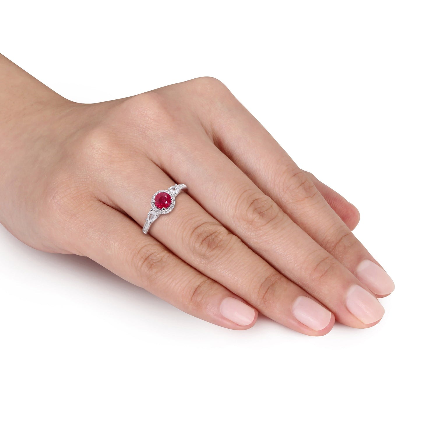 Sophia B Ruby & White Sapphire & Diamond Ring in 14k White Gold