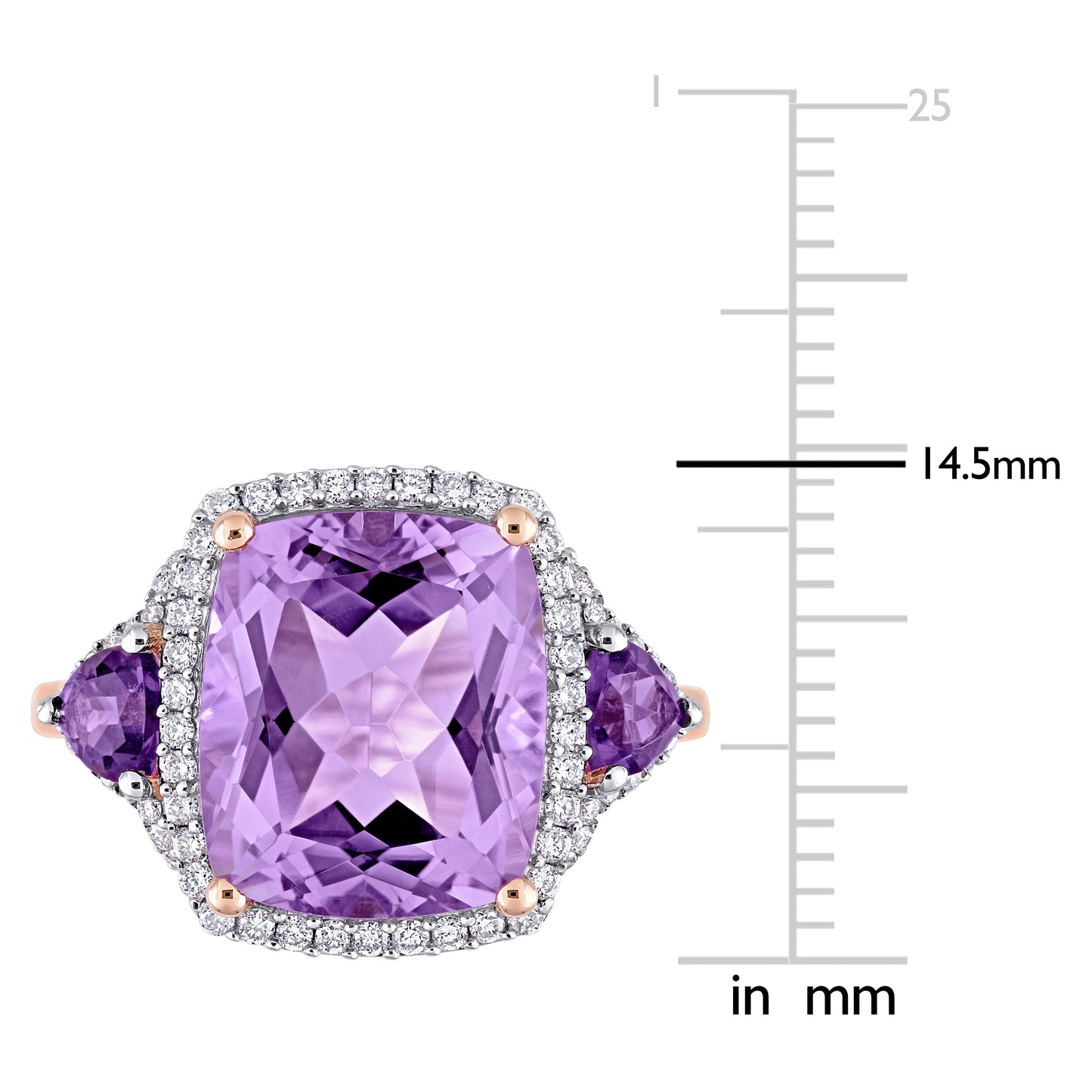 Rose de France African Amethyst & Diamond Halo Ring in 14k Rose Gold