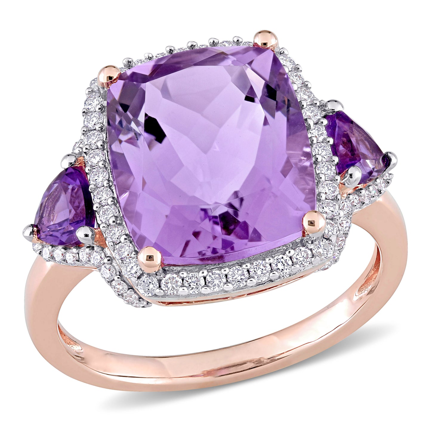 Rose de France African Amethyst & Diamond Halo Ring in 14k Rose Gold