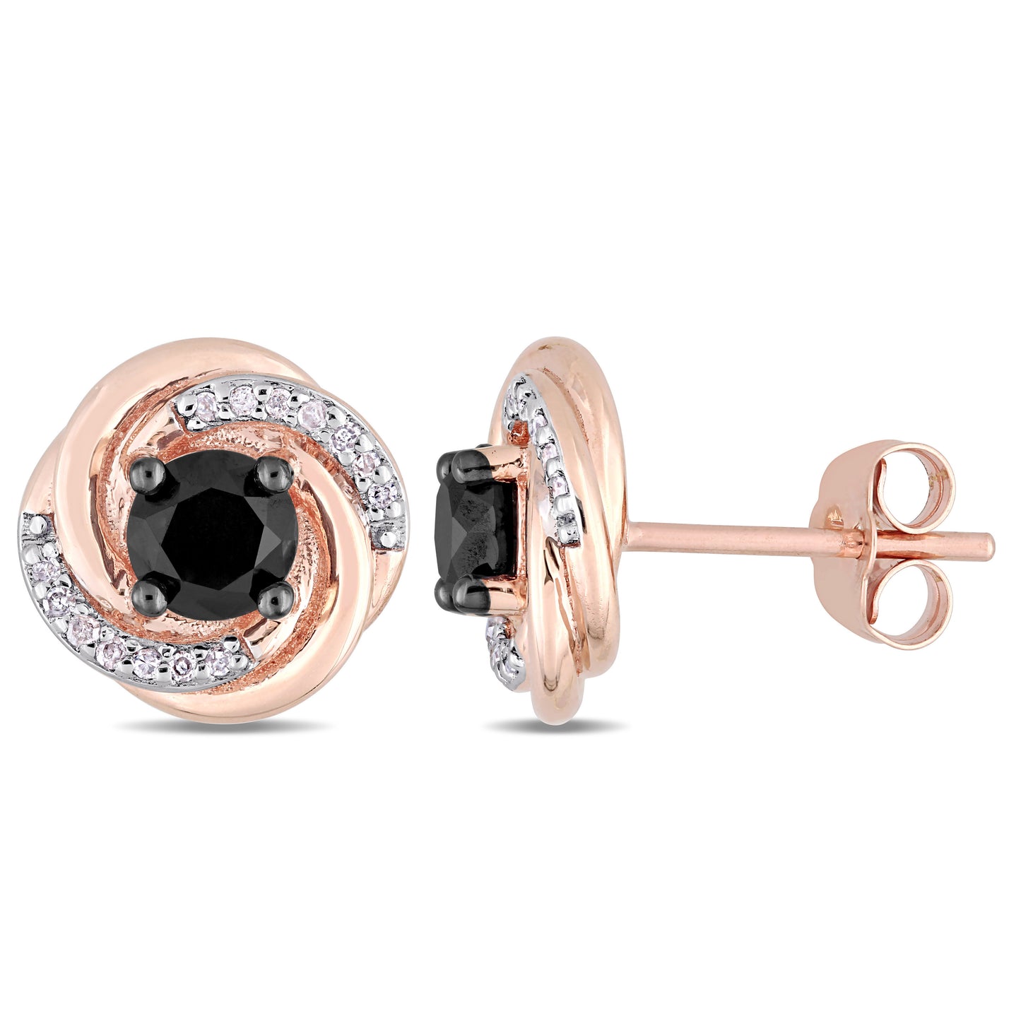 Black & White Diamond Swirl Studs in 10k Rose Gold