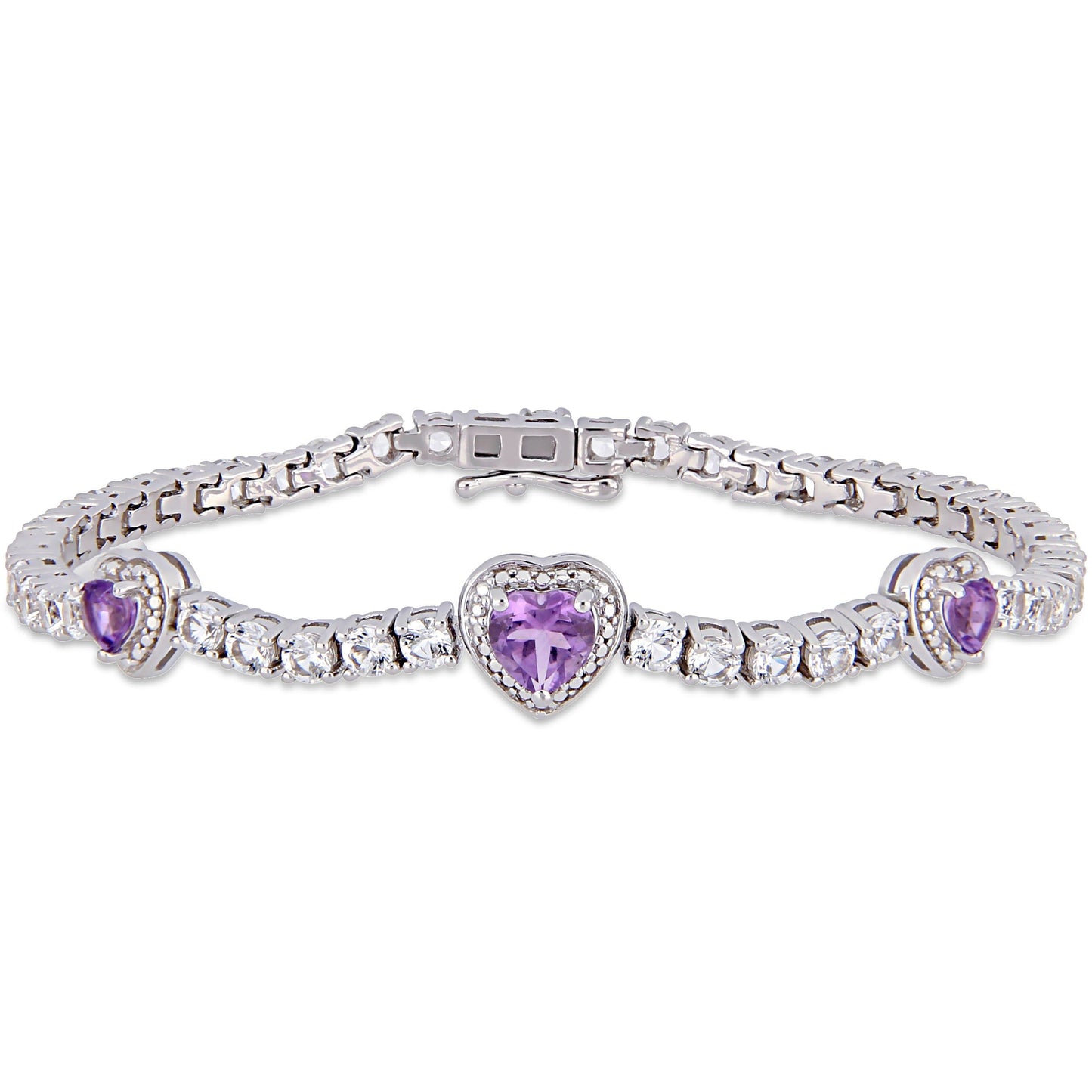 Sophia B 7 3/4ct Amethyst & Created White Sapphire Triple Heart Tennis Bracelet