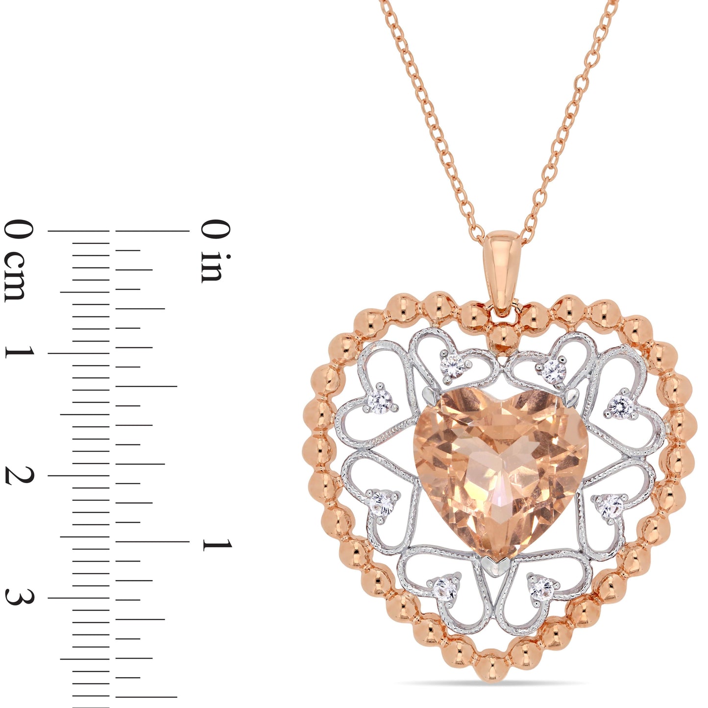 Sophia B Morganite & White Sapphire Heart Necklace in 2-Tone Silver