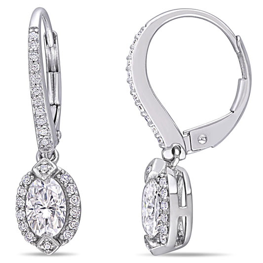 Oval Cut Moissanite & Diamond Earrings in 14k White Gold