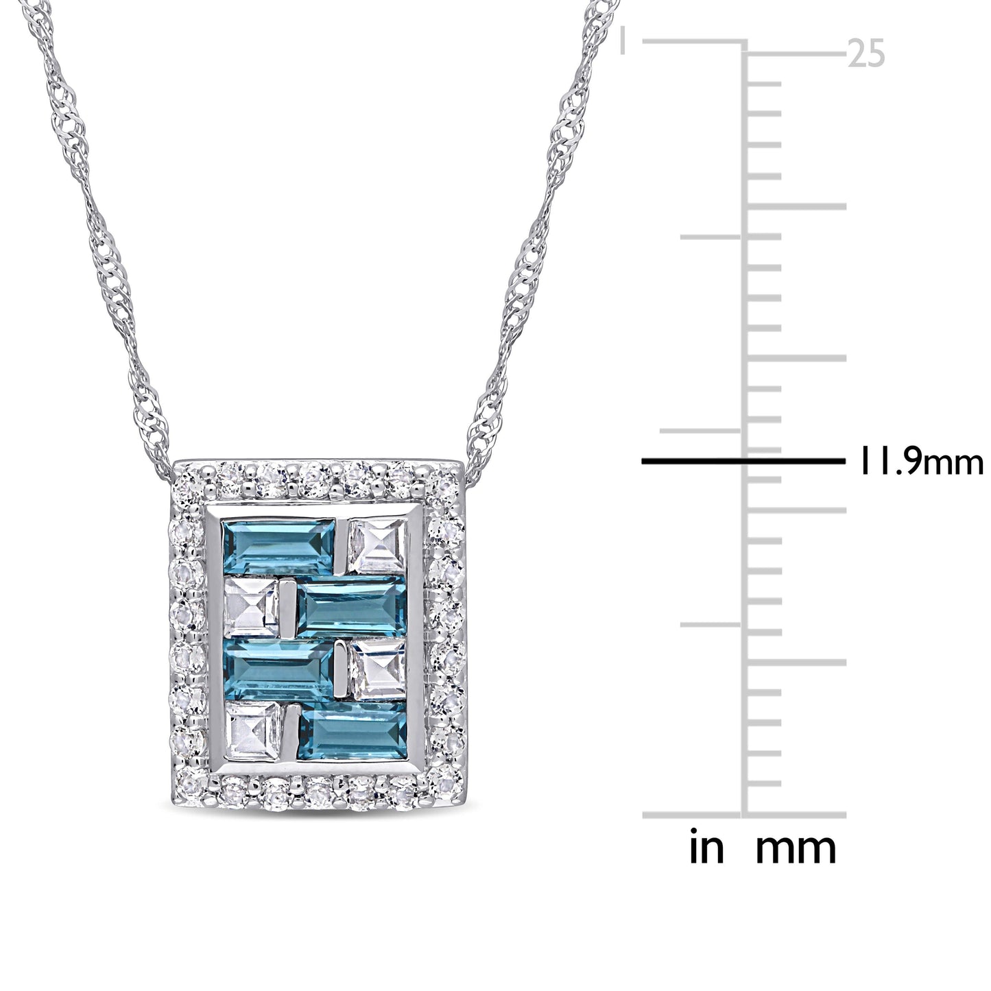 2 1/7ct White & Blue Topaz Pendant in 10k White Gold