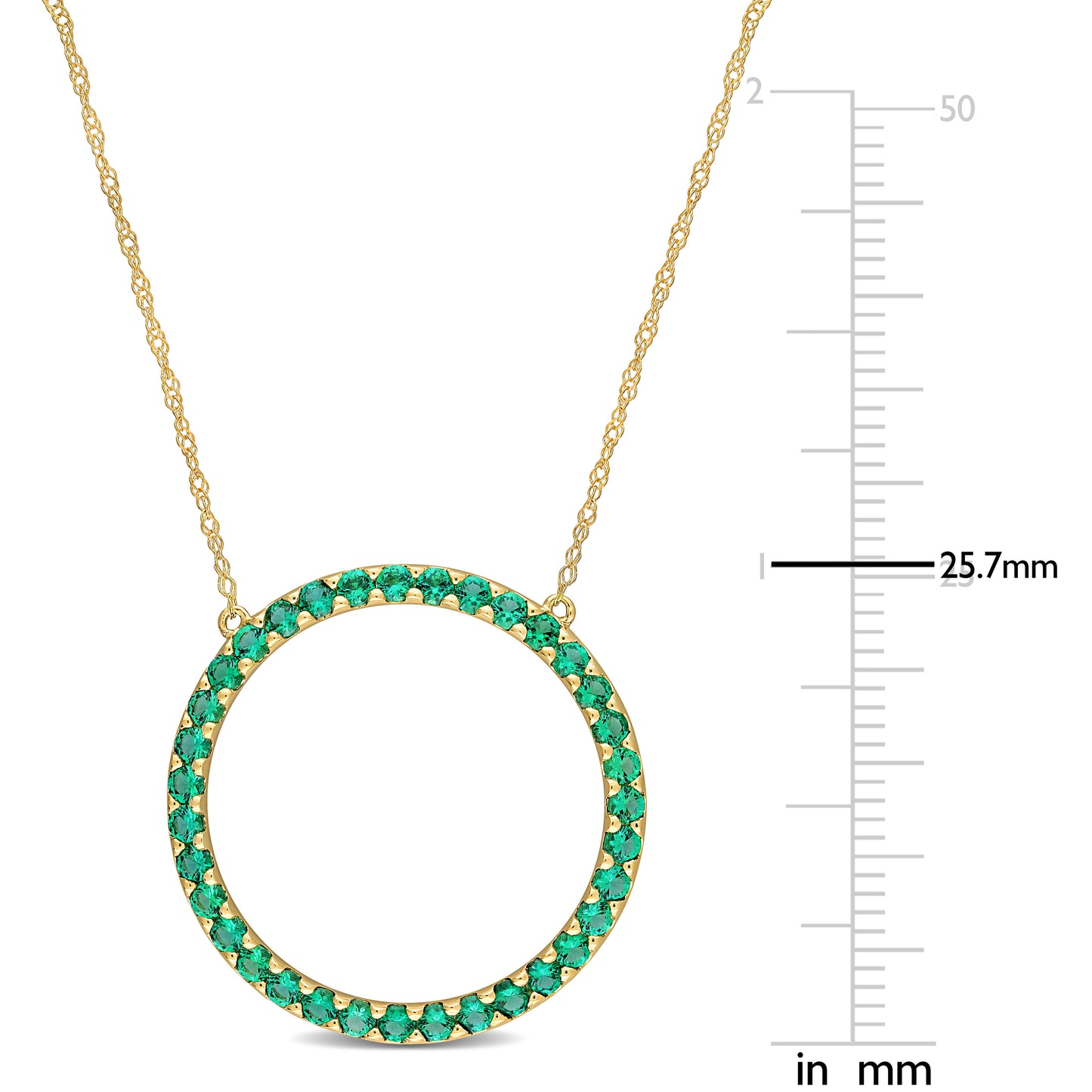 Open Circle Created Emerald Pendant in 10k Yellow Gold