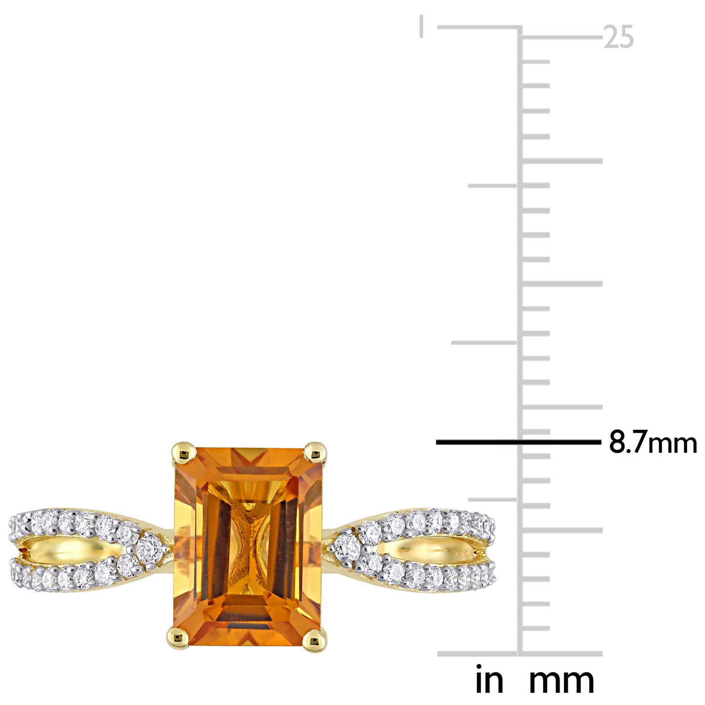 Emerald Cut Citrine & Diamond Ring in 14k Yellow Gold