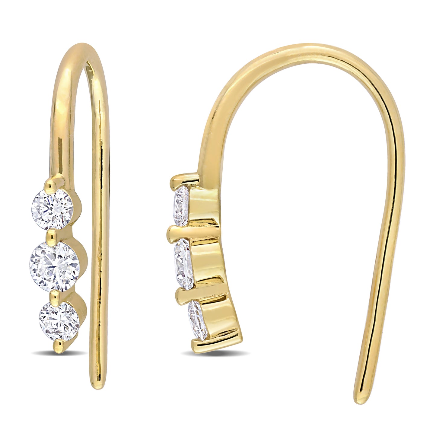 3-Stone Hook Diamond Earrings in 18k Yellow Silver