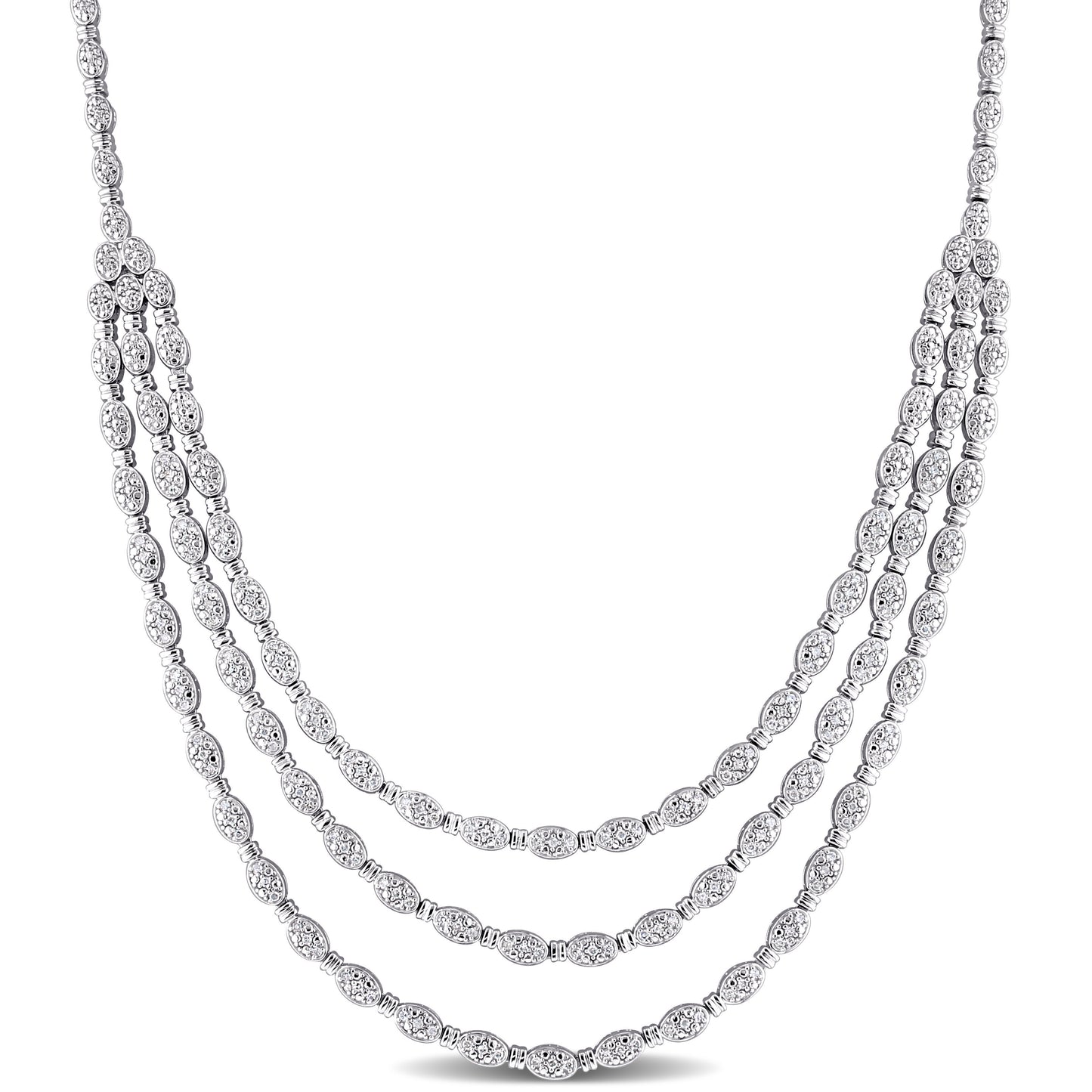 1ct Diamond Triple Layered Necklace in Sterling Silver