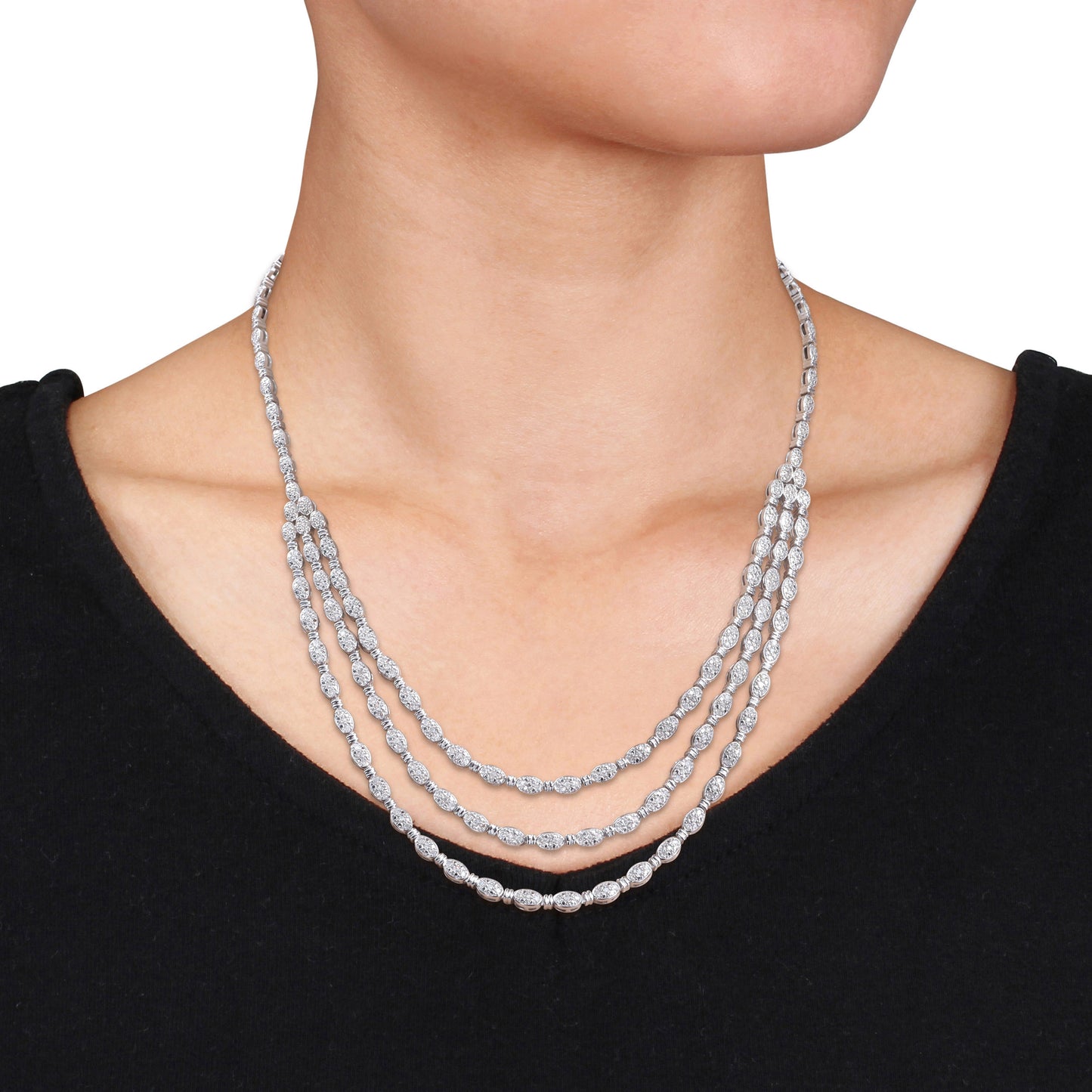 1ct Diamond Triple Layered Necklace in Sterling Silver