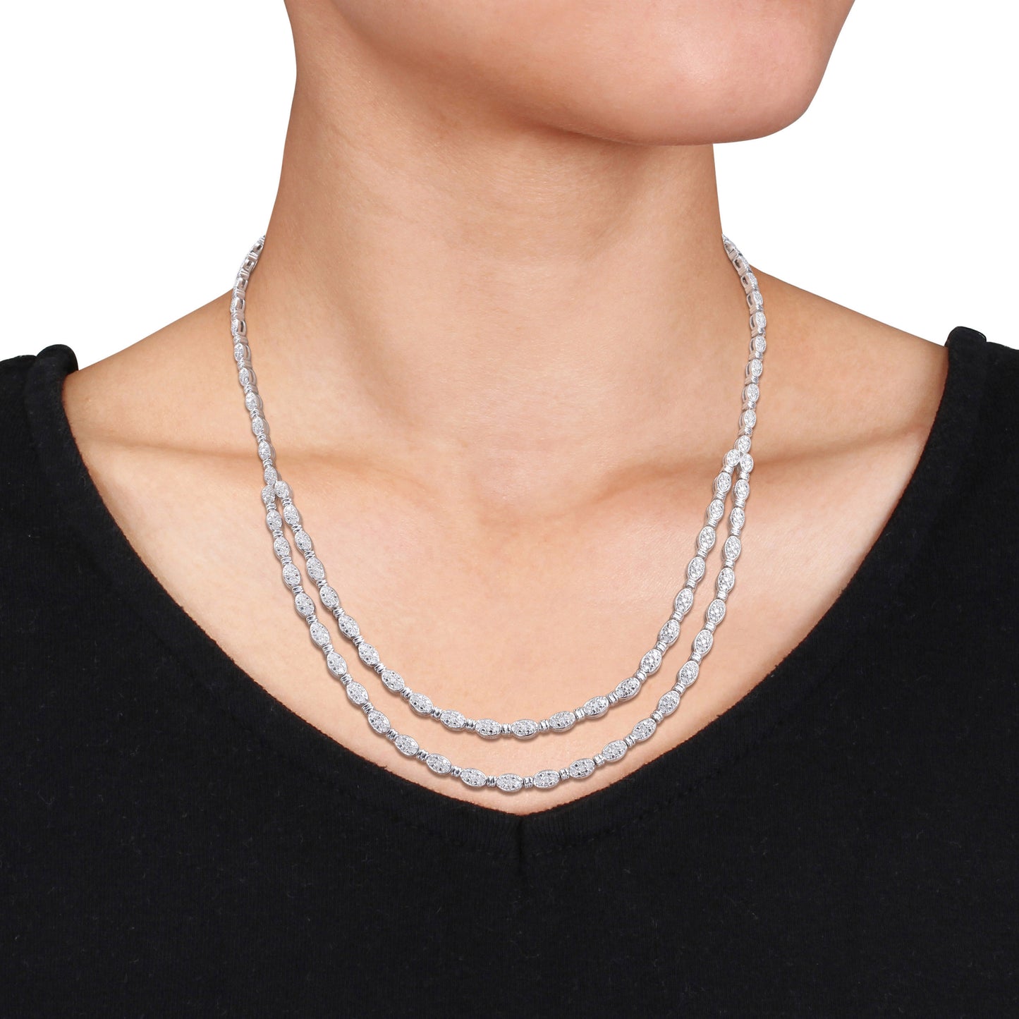 1ct Diamond Double Layered Necklace in Sterling Silver