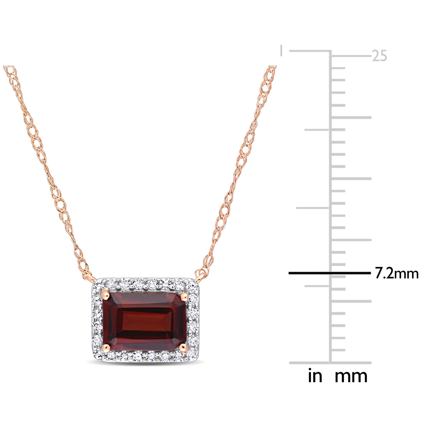 Octagon Garnet & Diamond Halo Necklace in 10k Rose Gold