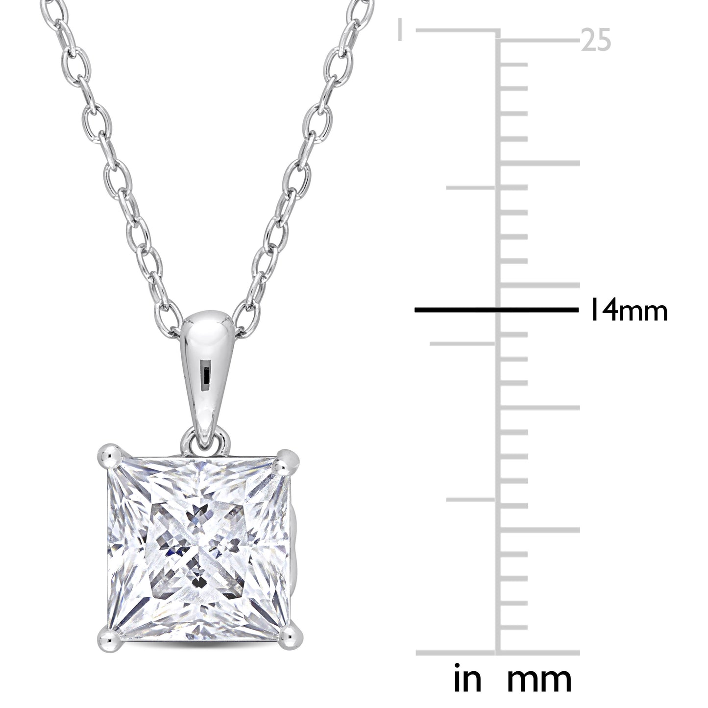 3ct Princess Cut Moissanite Solitaire Necklace in Sterling Silver