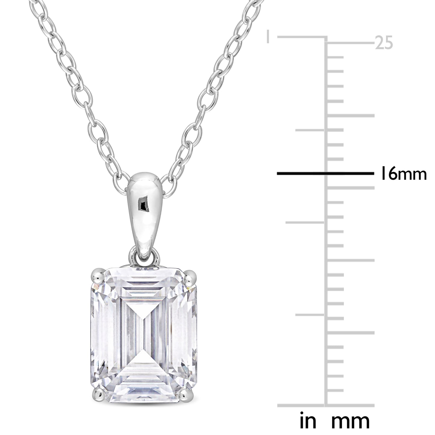 2 1/2ct Emerald Cut Moissanite Solitaire Necklace in Sterling Silver