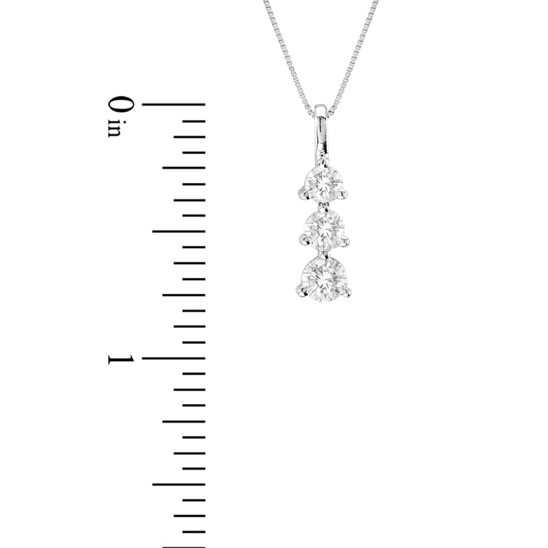 3/4ct Diamond 14K White Gold 3-Stone Pendant Necklace