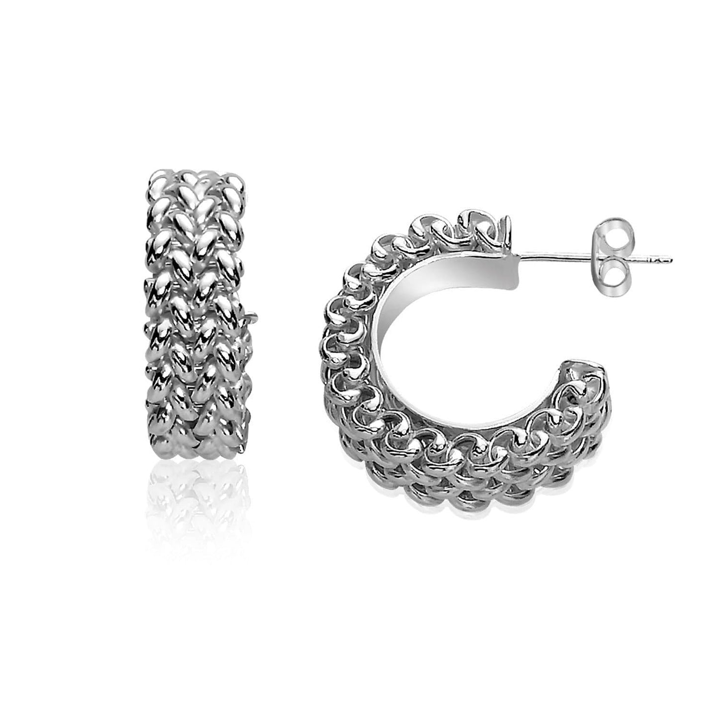 Half Hoop Earrings in Rhodium Plated Sterling Silver