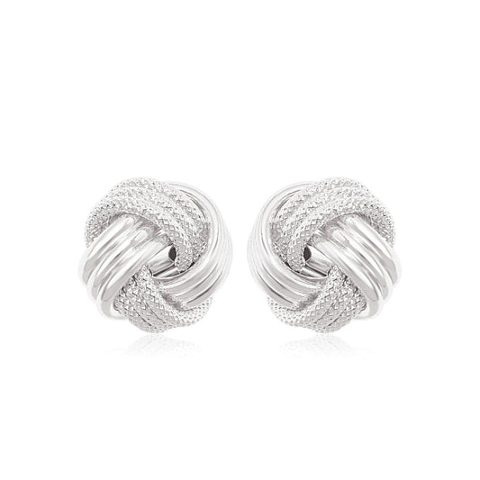 14k White Gold Love Knot with Ridge Texture Earrings