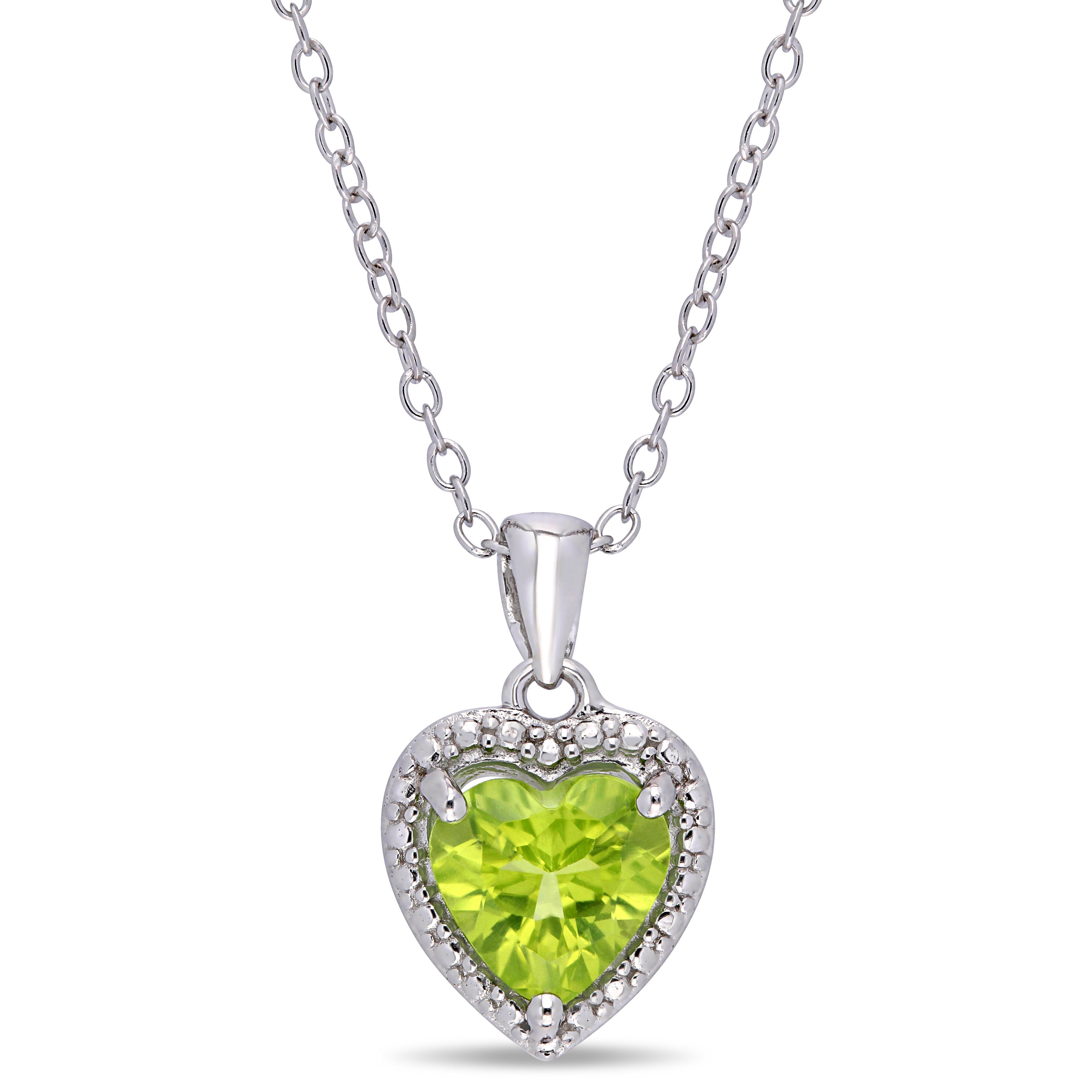 1 1/3ct Peridot Heart Halo Pendant in Sterling Silver – IceTrends