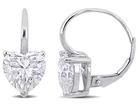 4ct Heart Moissanite Earrings in 14k White Gold