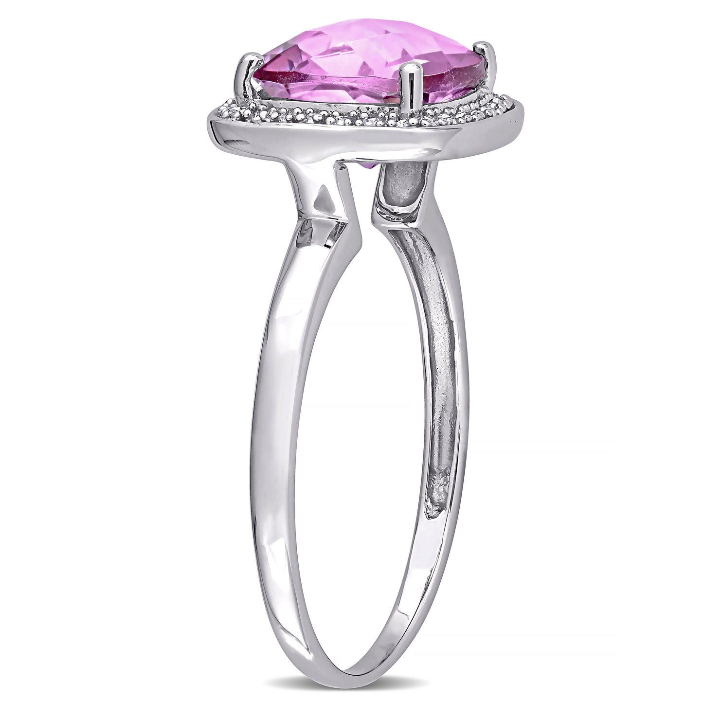 Cushion Cut Pink Topaz & Diamond Halo Ring in 10k White Gold